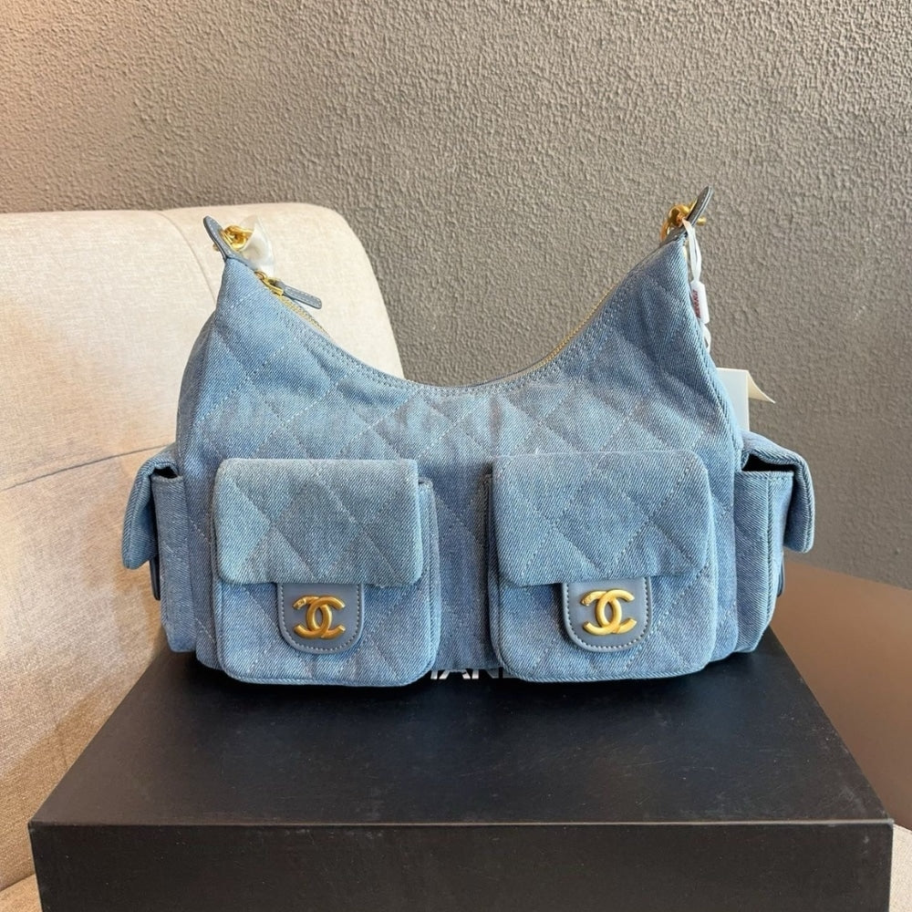 25C Large Washed Denim Hobo Bag Blue 31cm AS5339 B19251 NG353 25 New Collection Bag