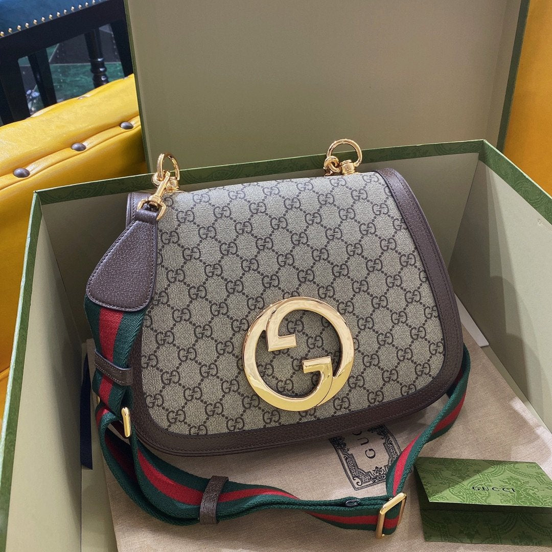Blondie Medium GG Supreme Canvas Shoulder Bag Beige Ebony 29cm 699210 96IWG 8745 Blondie Bag