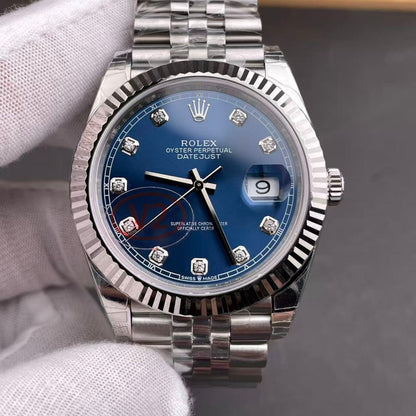 Regency Classic Date 41 mm Timeless Fluted Bezel Bright blue set with diamonds Dial 126334 9205