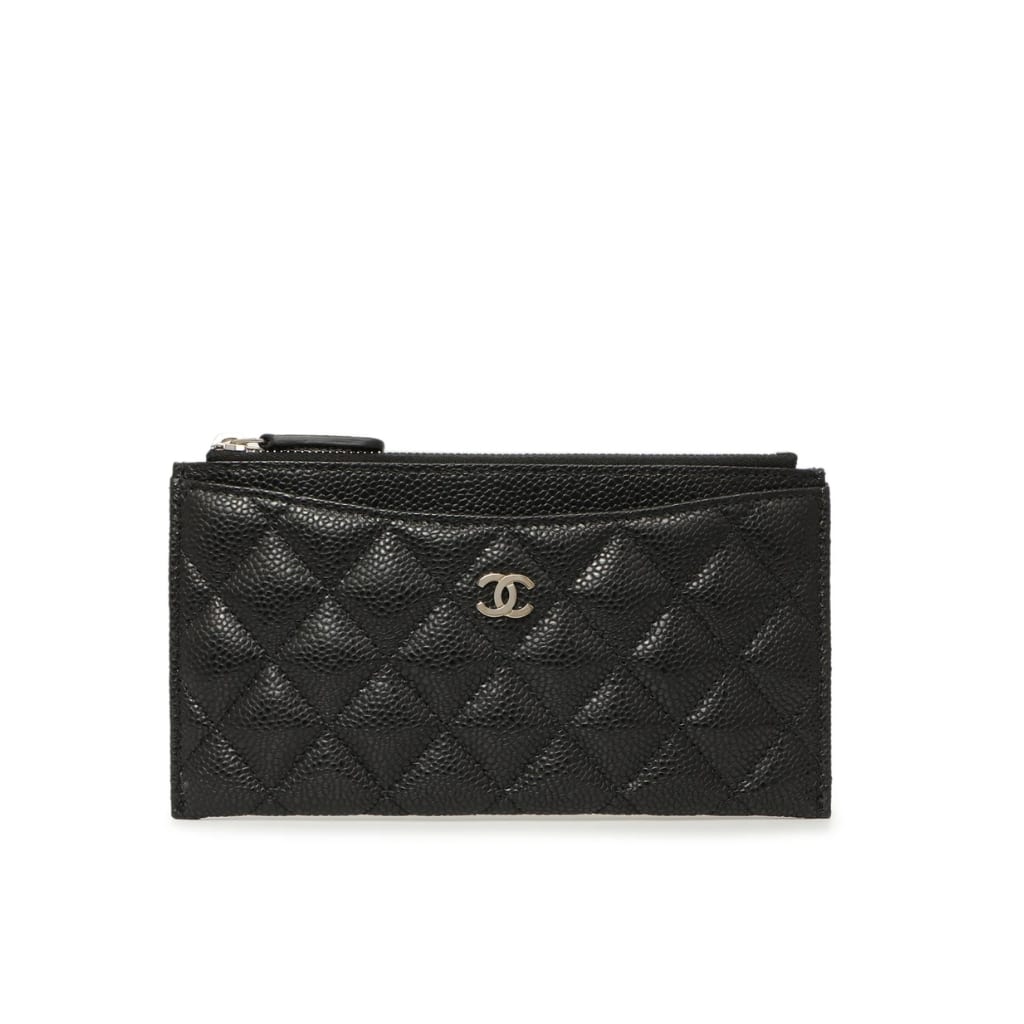 Classic Zip Pouch Grained Leather Wallet Black 22cm Classic Bag
