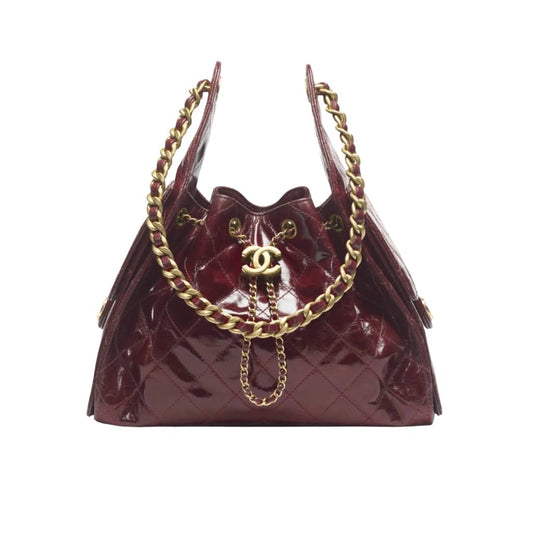 25 Small Shiny Crumpled Leather Handbags Burgundy 26cm AS5293 B23553 U8095 25 New Collection Bag