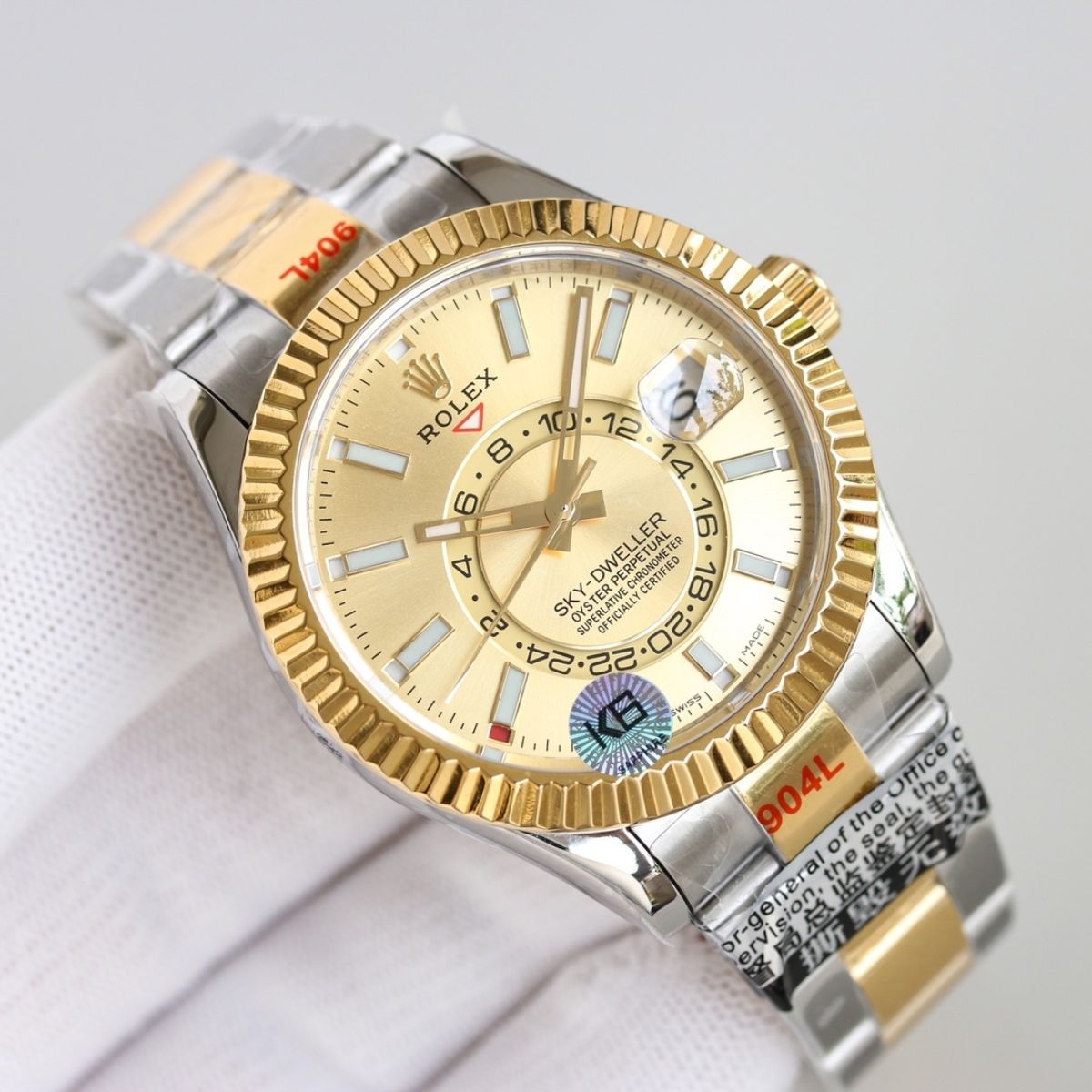 [Super Clone] Regency Dual Time 42 mm Timeless Fluted Bezel Champagne colour Dial 336933 9094