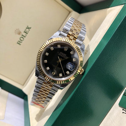 [Super Clone] Regency Classic Date 41 mm Five-Link Fluted Bezel Bright black set with diamonds Dial 126333 6050