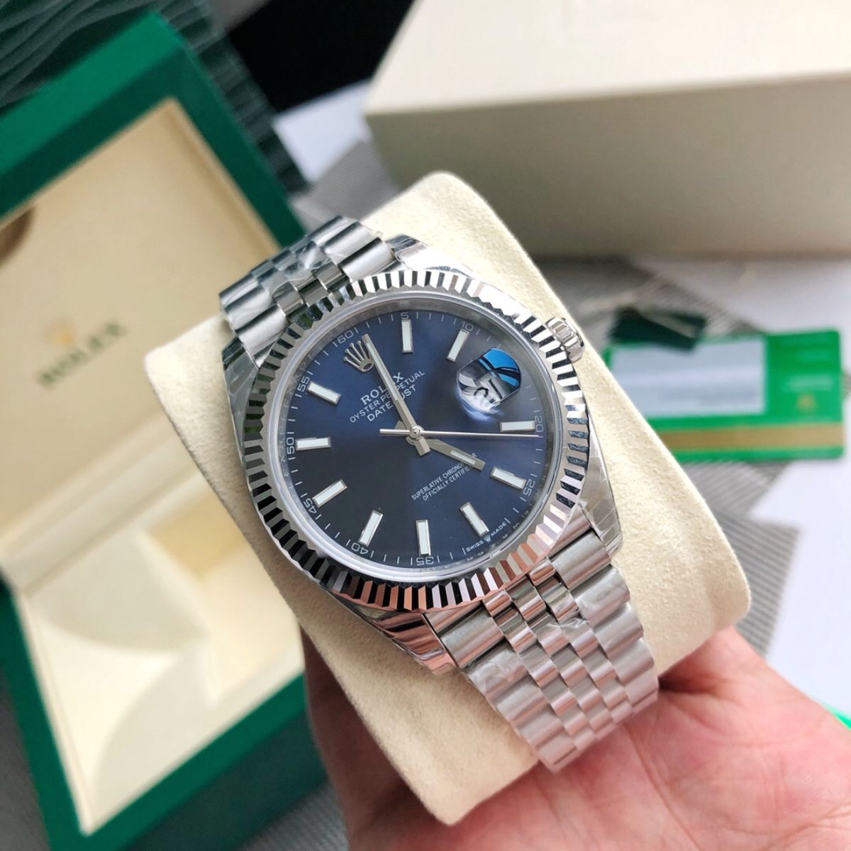 [Super Clone] Regency Classic Date 41 mm Five-Link Fluted Bezel Bright blue Dial 126334 1222
