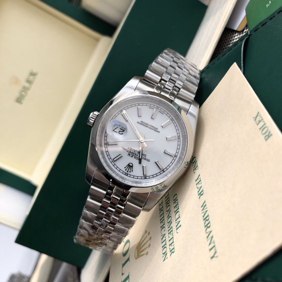 Regency Classic Date 36 mm Five-Link Domed Bezel White Dial 1168