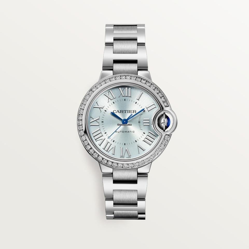 Unworn wrist watch Ballon Bleu de wrist watch, Stainless Steel and Diamonds, 33mm, Ref# W4BB0028, box and papers watch