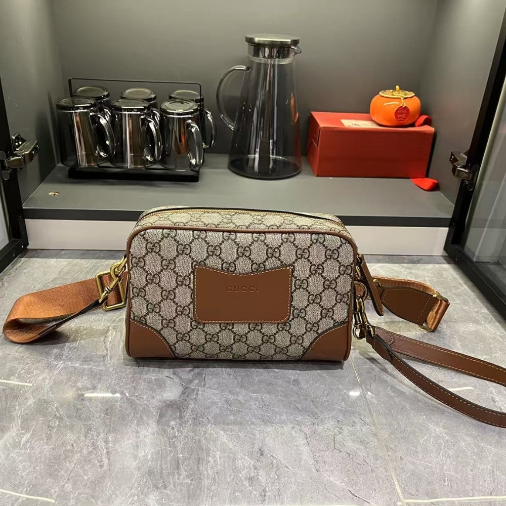GG Emblem Small GG Supreme Canvas Crossbody Bag Beige And Brown 23Cm ‎821155 FAED3 9786 Emblem Bag