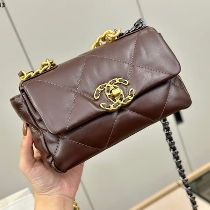 19 Mini Smooth Leather Flap Bags Brown 20cm 22 New Collection Bag Flap Bag