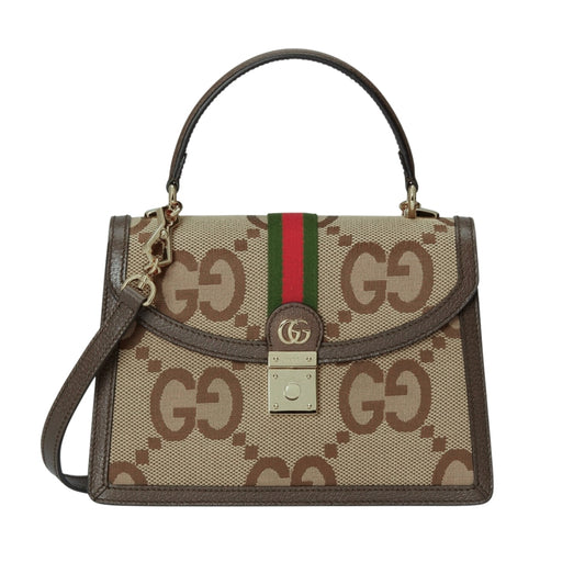 Ophidia Small Jumbo GG Canvas Top Handle Bag Camel Ebony 25Cm 651055 UKMDG 2570 OPHIDIA Bag