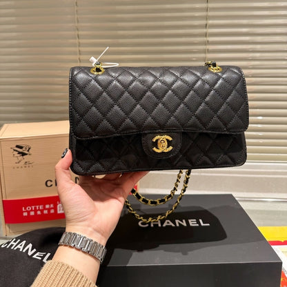 Classic Medium Grained Leather Double Flap Bag Black 26cm A01113 Y01864 C3906 Classic Bag