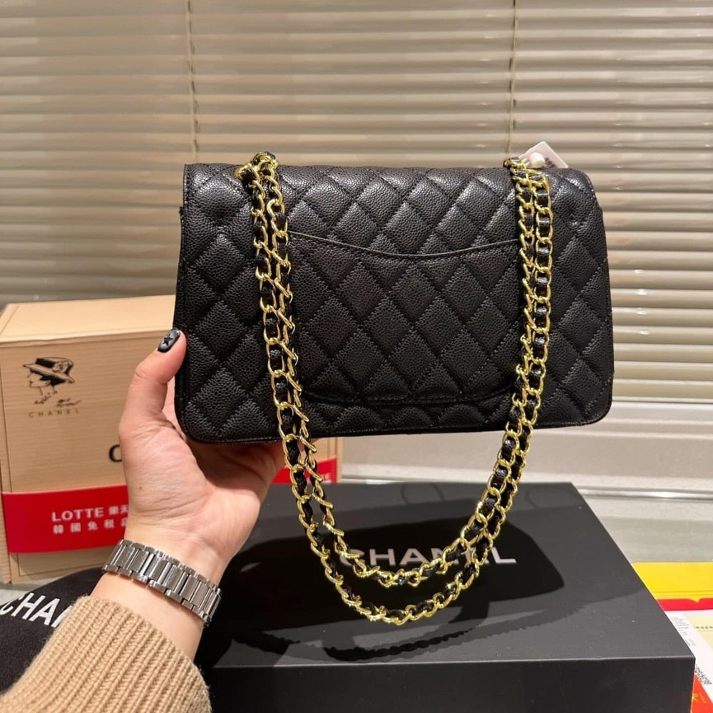 Classic Medium Grained Leather Double Flap Bag Black 26cm A01113 Y01864 C3906 Classic Bag