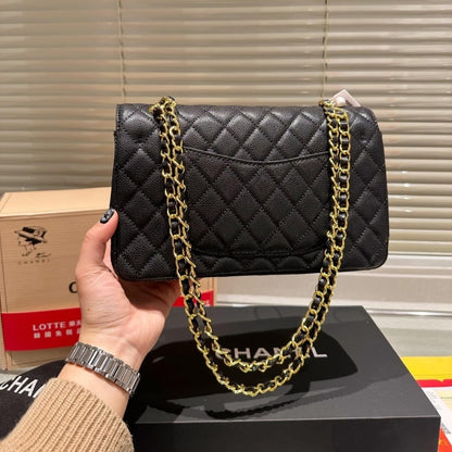 Classic Medium Grained Leather Double Flap Bag Black 26cm A01113 Y01864 C3906 Classic Bag