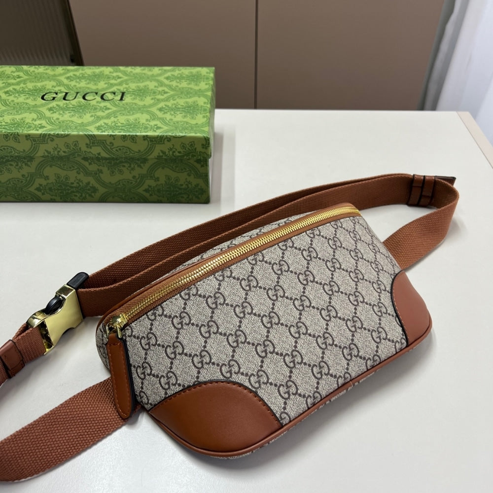 GG Emblem Small GG Monogram Canvas Belt Bag Beige And Brown 23Cm ‎821165 FAEEC 9786 Emblem Bag