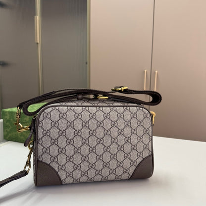 GG Emblem Small GG Monogram Canvas Crossbody Bag Grey And Dark Brown 23Cm Emblem Bag