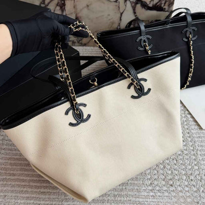 Small Tote Canvas Gold Tone Metal Ecru Black 25Cm AS6285 B24238 U9414 22 New Collection Bag Shopping Bag