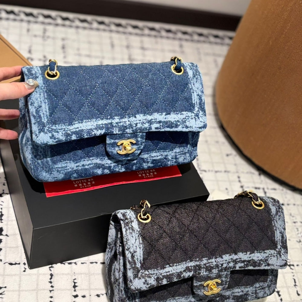 Classic Medium Denim Flap Bag Blue 25cm Classic Bag