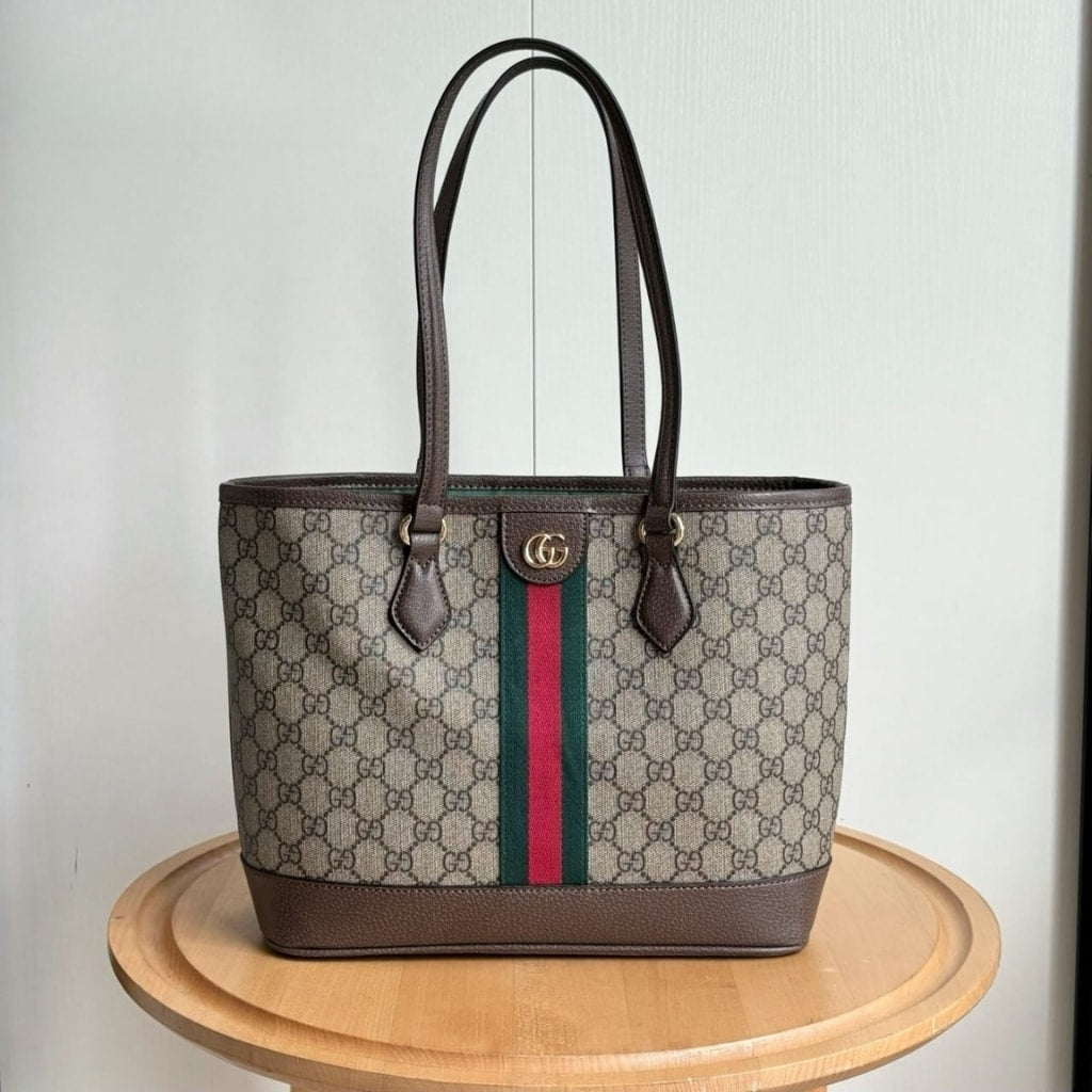 Ophidia Medium GG Monogram Canvas Tote Bag Beige And Brown 31Cm ‎836849 FAE0J 9867 OPHIDIA Bag