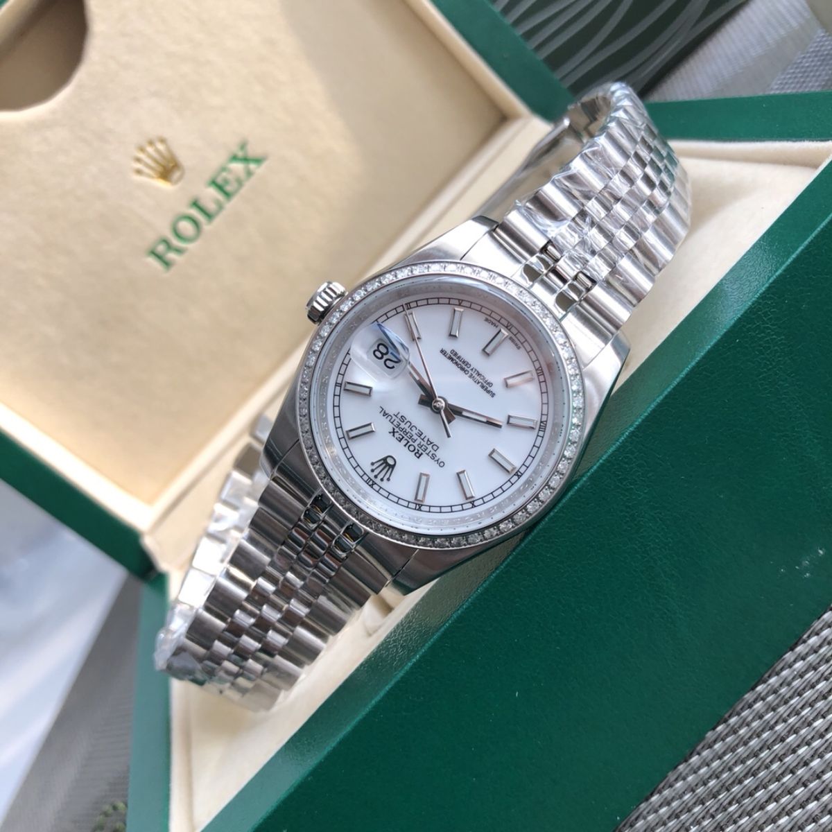 [Super Clone] Regency Classic Date 36 mm Five-Link Brilliant diamond set Bezel White Dial 2912