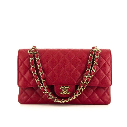 Classic Medium Grained Leather Double Flap Bag Dark Red 26cm Classic Bag