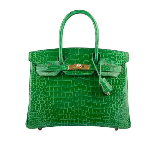 Birkin 30 Crocodile Gold Toned Hardware Handbag Dark Green 30Cm Birkin Bag