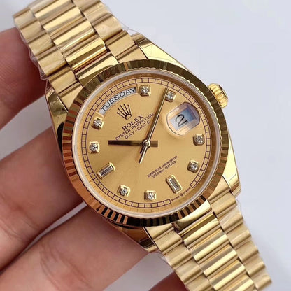 Regency Weekday 36 mm Weekday Fluted Bezel Champagne colour set with diamonds Dial 128238 8623
