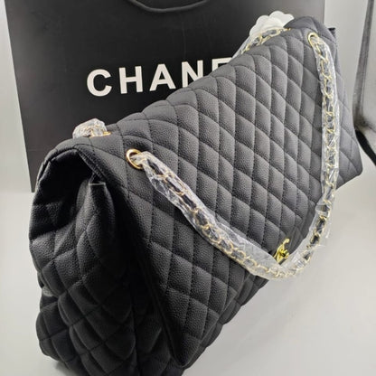 Classic XXL Large Grained Leather Flap Bag Black 46cm Classic Bag