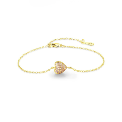 Romantic Pink Zircon Heart Bracelet – 925 Sterling Silver