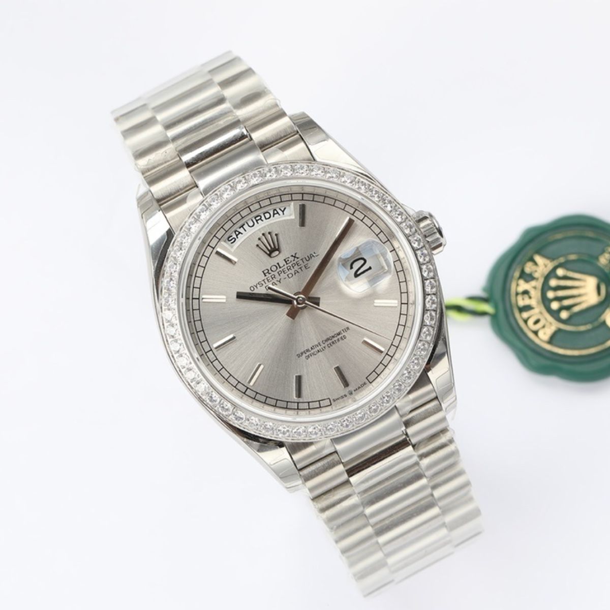 Regency Weekday 36 mm Weekday Brilliant diamond set Bezel Silver Dial 128349RBR 3372