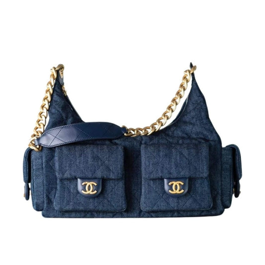 25C Large Washed Denim Hobo Bag Dark Blue 31cm 25 New Collection Bag