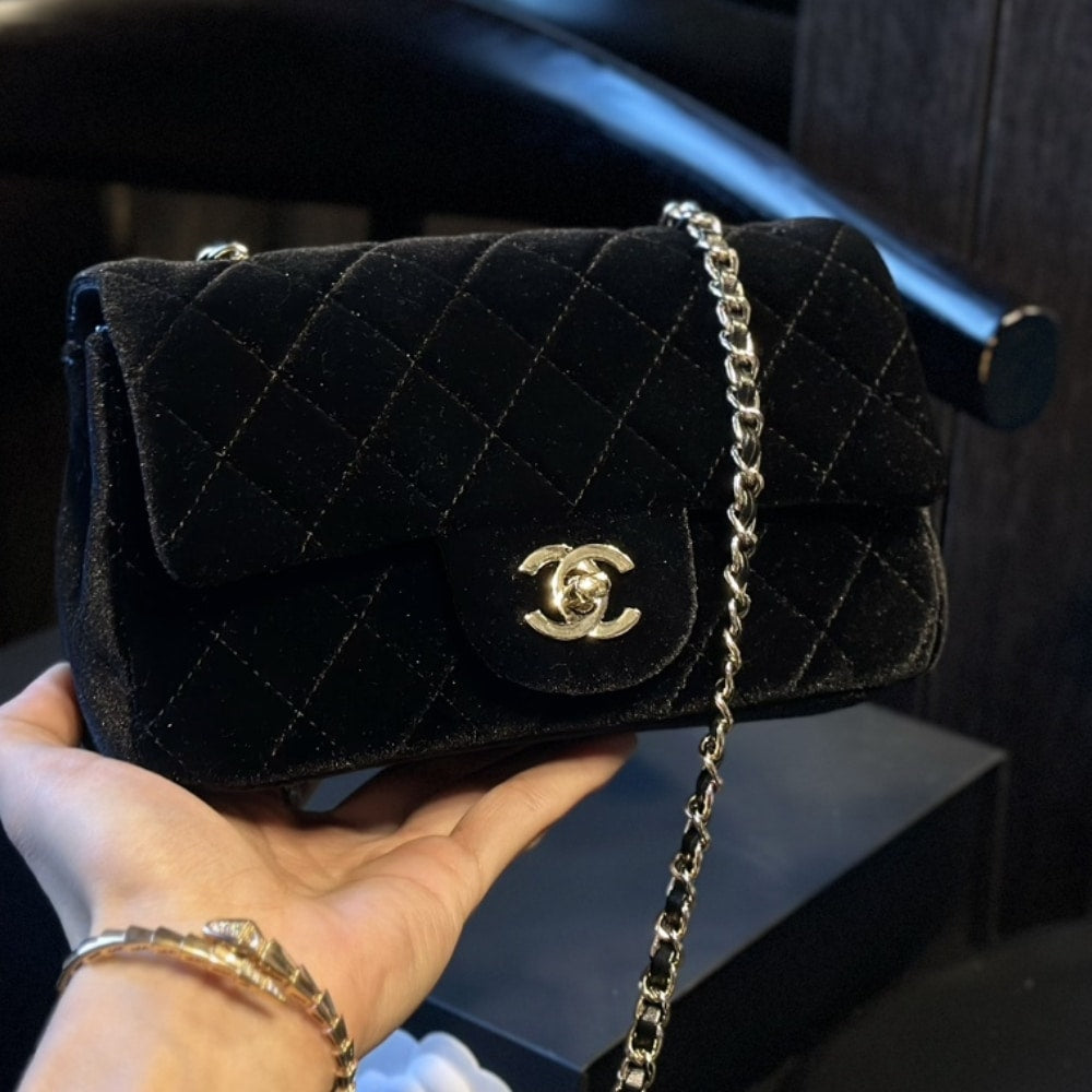 Pearl Crush Mini Quilted Velvet Flap Bags Black 20cm 22 New Collection Bag Flap Bag