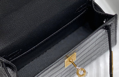 Kelly Mini Crocodile Gold-tone Hardware Handbag Black 19Cm Kelly Bag
