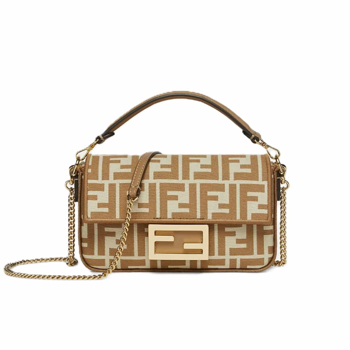 Baguette Mini FF Jacquard Fabric Shoulder Bag Beige 21Cm 22 New Collection Bag Baguette Bag
