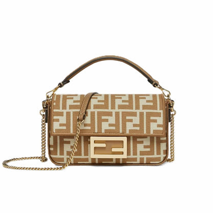 Baguette Mini FF Jacquard Fabric Shoulder Bag Beige 21Cm 22 New Collection Bag Baguette Bag
