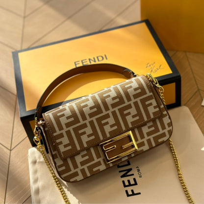 Baguette Mini FF Jacquard Fabric Shoulder Bag Beige 21Cm 22 New Collection Bag Baguette Bag