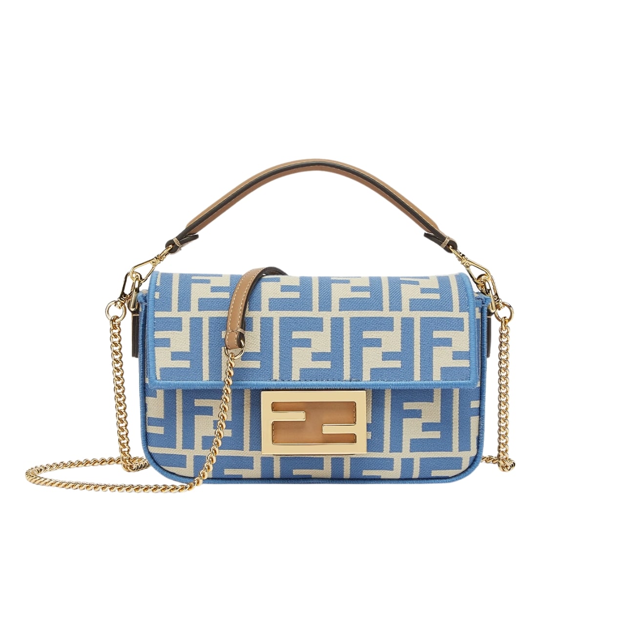Baguette Mini FF Jacquard Fabric Shoulder Bag Blue 21Cm 22 New Collection Bag Baguette Bag