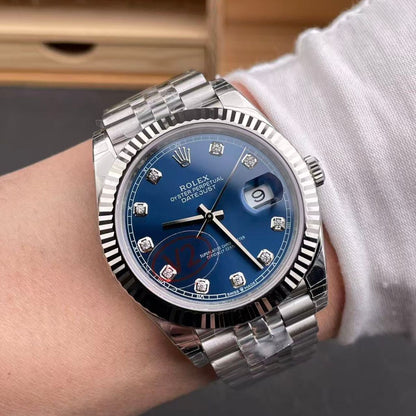 Regency Classic Date 41 mm Timeless Fluted Bezel Bright blue set with diamonds Dial 126334 9205