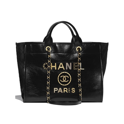 Deauville Medium Smooth Leather Tote Bag Black 38cm 22 New Collection Bag Deauville Bag