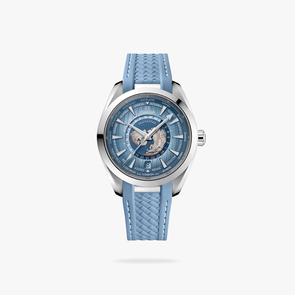 Celestial Aqua Sport Worldtimer 150M 43mm Steel On Rubber Strap Blue Dial 2469
