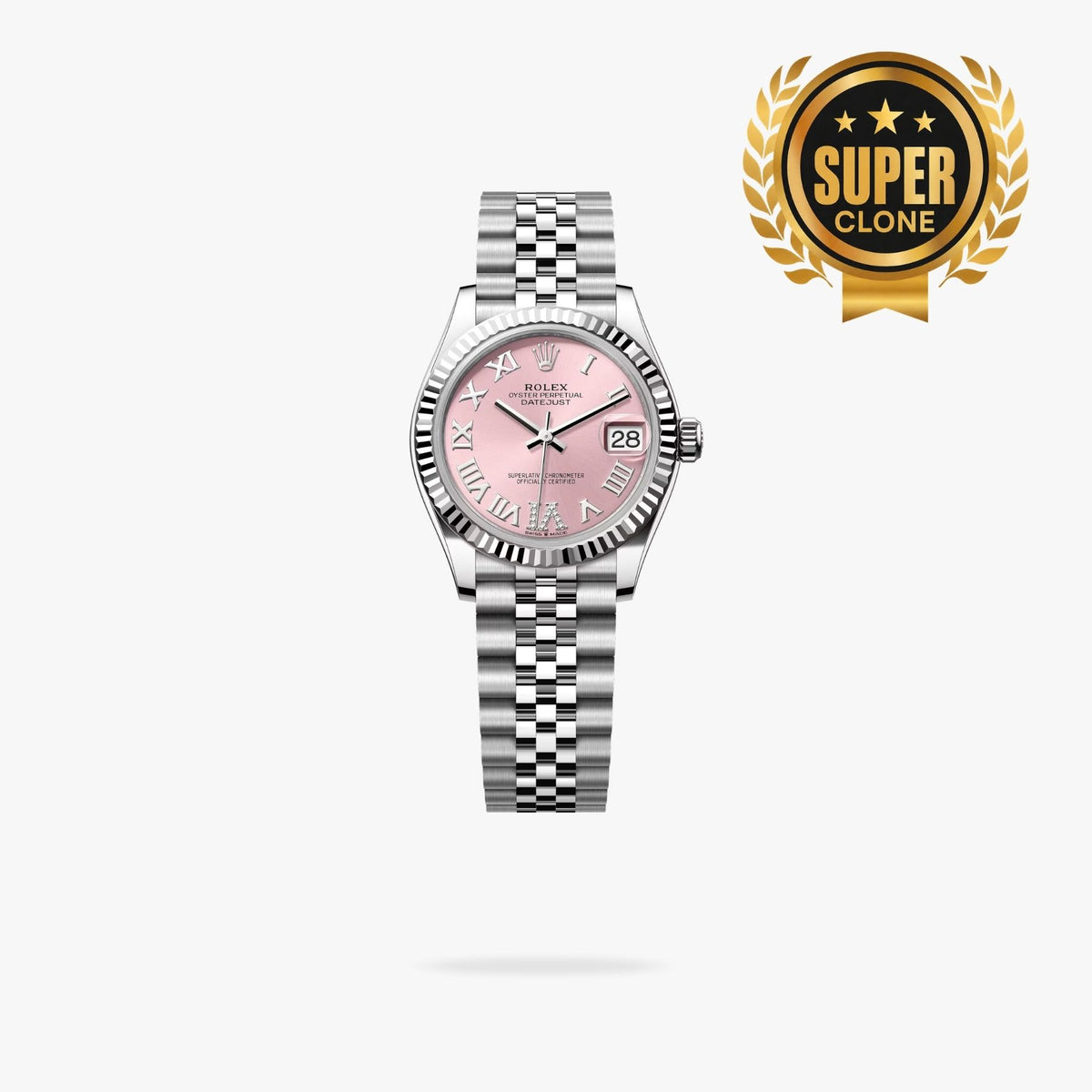 [Super Clone] Regency Classic Date 31 mm Five-Link Fluted Bezel Pink set with diamonds Dial 278274 1296