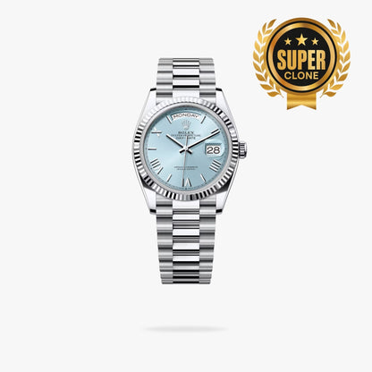 [Super Clone] Regency Weekday 36 mm Weekday Fluted Bezel Ice blue Dial 128236 1400