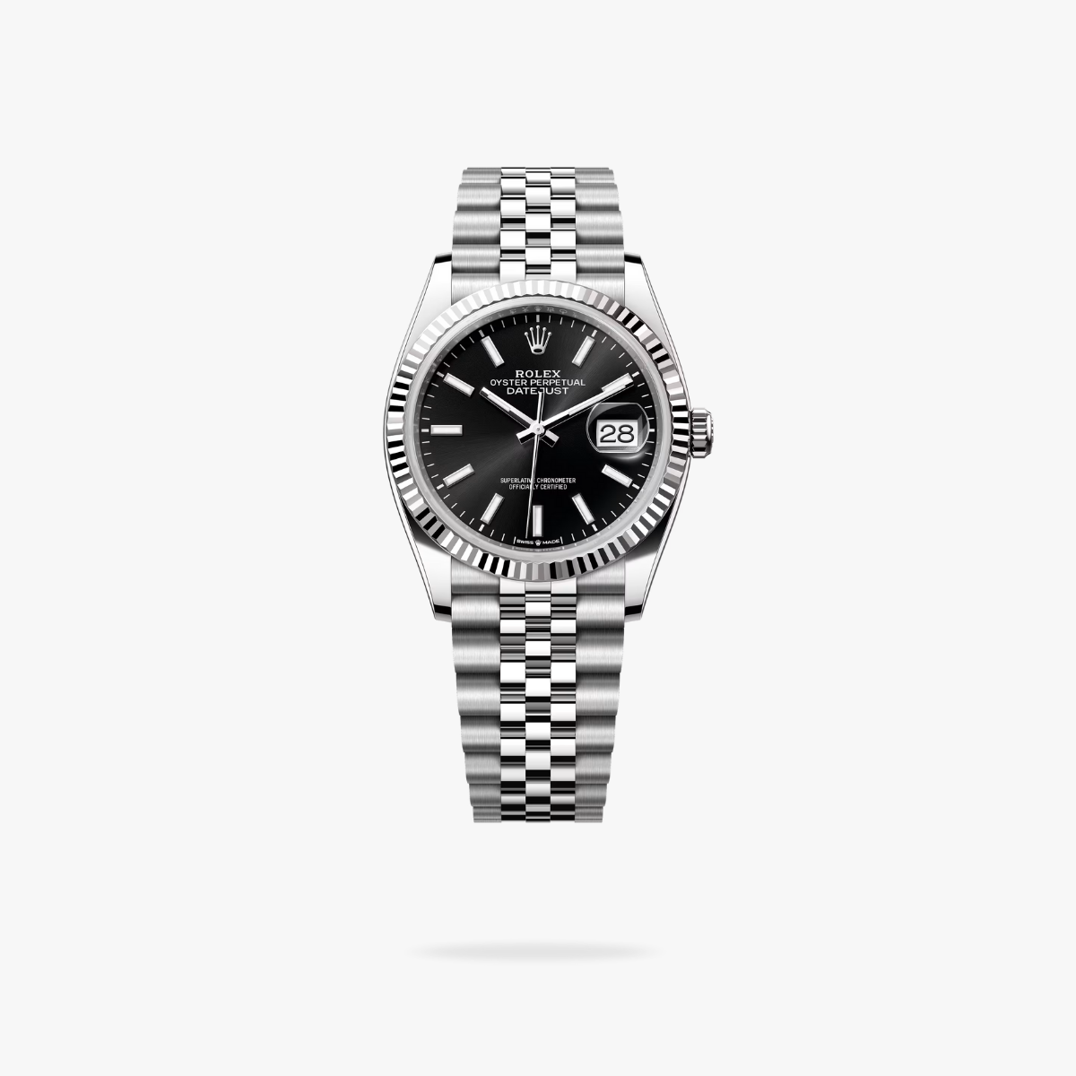 Regency Classic Date 36 mm Five-Link Fluted Bezel Bright black Dial 126234 6730