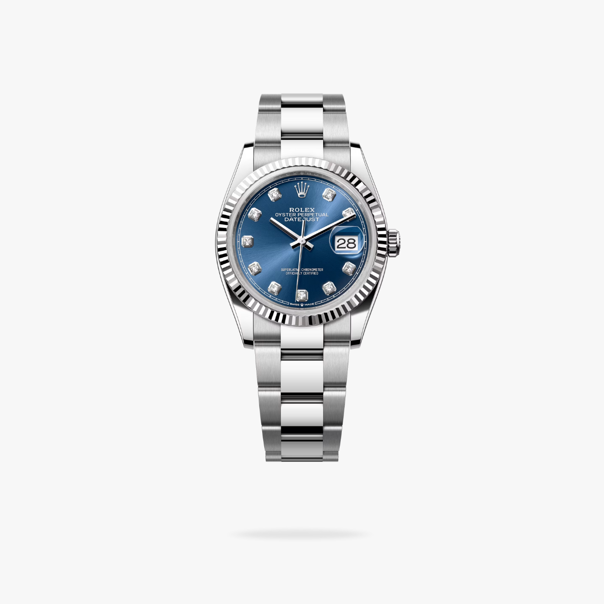 Regency Classic Date 36 mm Timeless Fluted Bezel Bright blue set with diamonds Dial 126234 8568