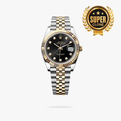 [Super Clone] Regency Classic Date 41 mm Five-Link Fluted Bezel Bright black set with diamonds Dial 126333 6050