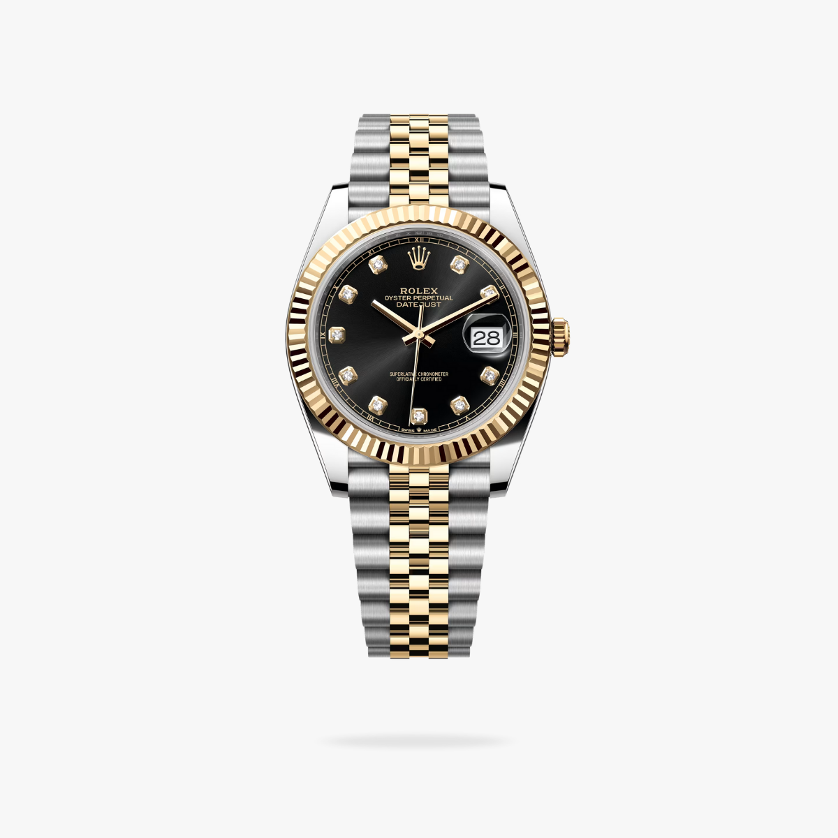 Regency Classic Date 41 mm Five-Link Fluted Bezel Bright black set with diamonds Dial 126333 2130