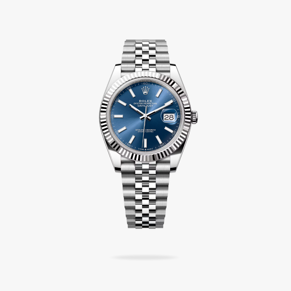 Regency Classic Date 41 mm Five-Link Fluted Bezel Bright blue Dial 126334 7483