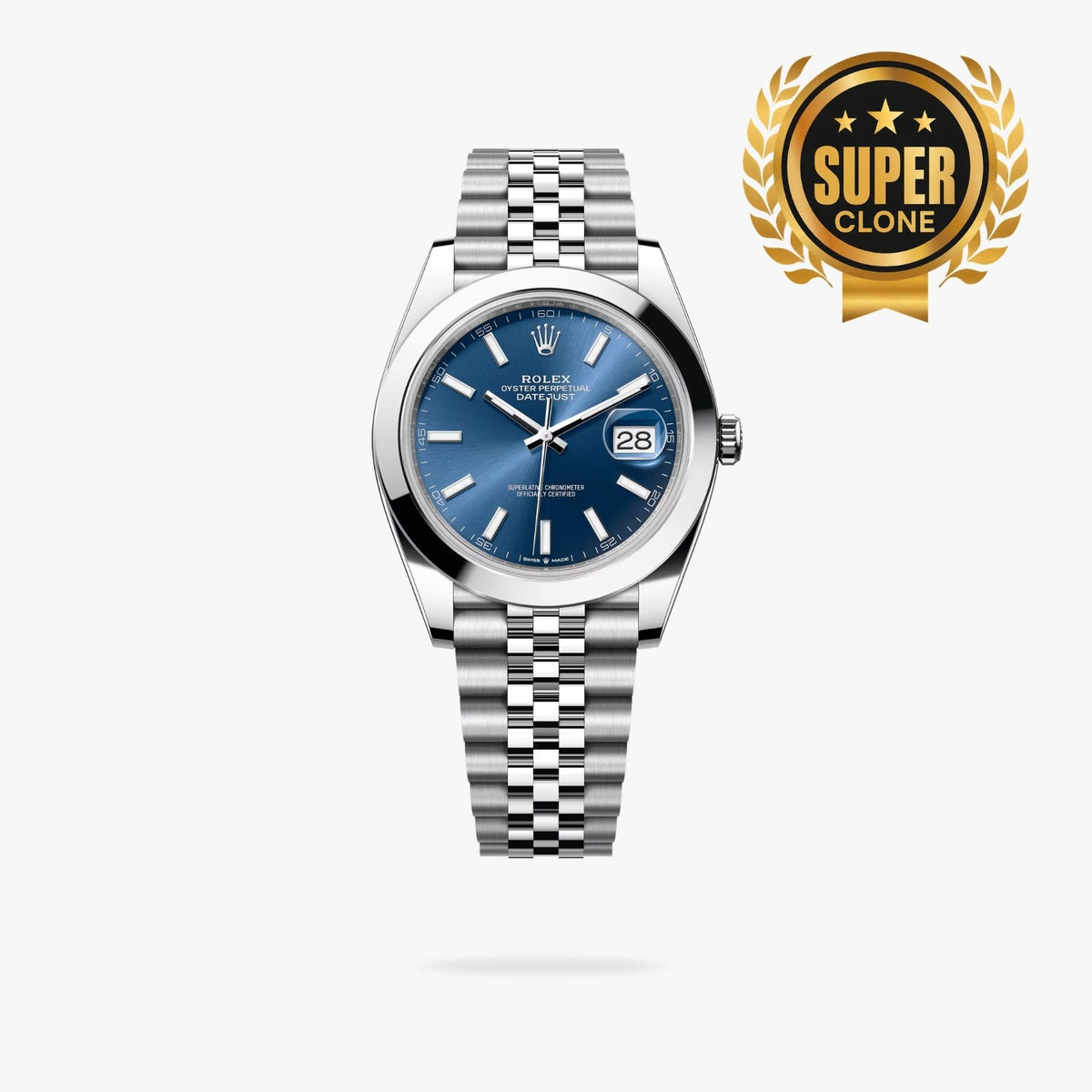 [Super Clone] Regency Classic Date 41 mm Five-Link Smooth Bezel Bright blue Dial 126300 8391