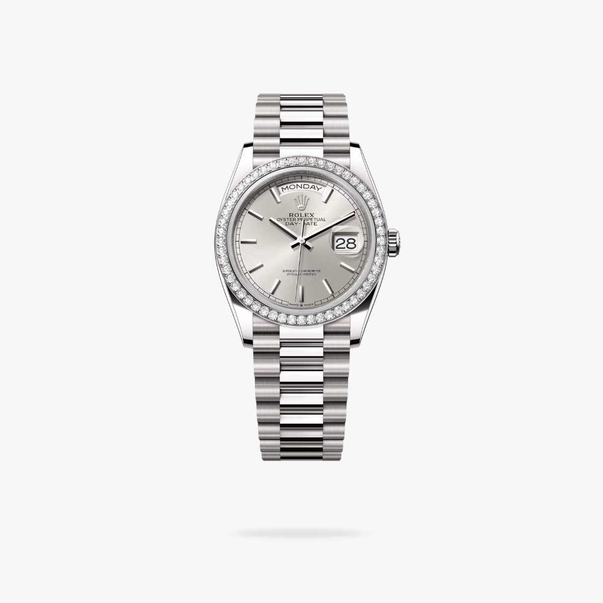 Regency Weekday 36 mm Weekday Brilliant diamond set Bezel Silver Dial 128349RBR 3372