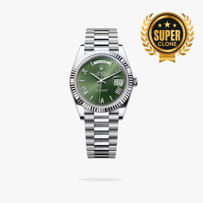 [Super Clone] Regency Weekday 40 mm Weekday Fluted Bezel Olive green Dial 228236 7948