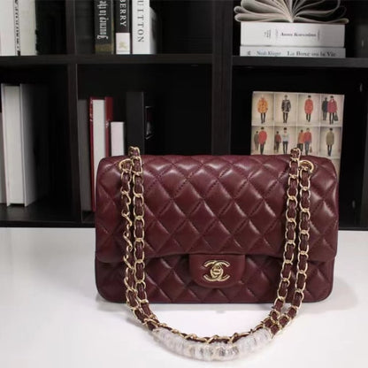 Classic Medium Smooth Leather Handbags Burgundy 25cm Classic Bag