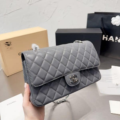 Classic Medium Grained Leather Flap Bags Grey 25cm Classic Bag